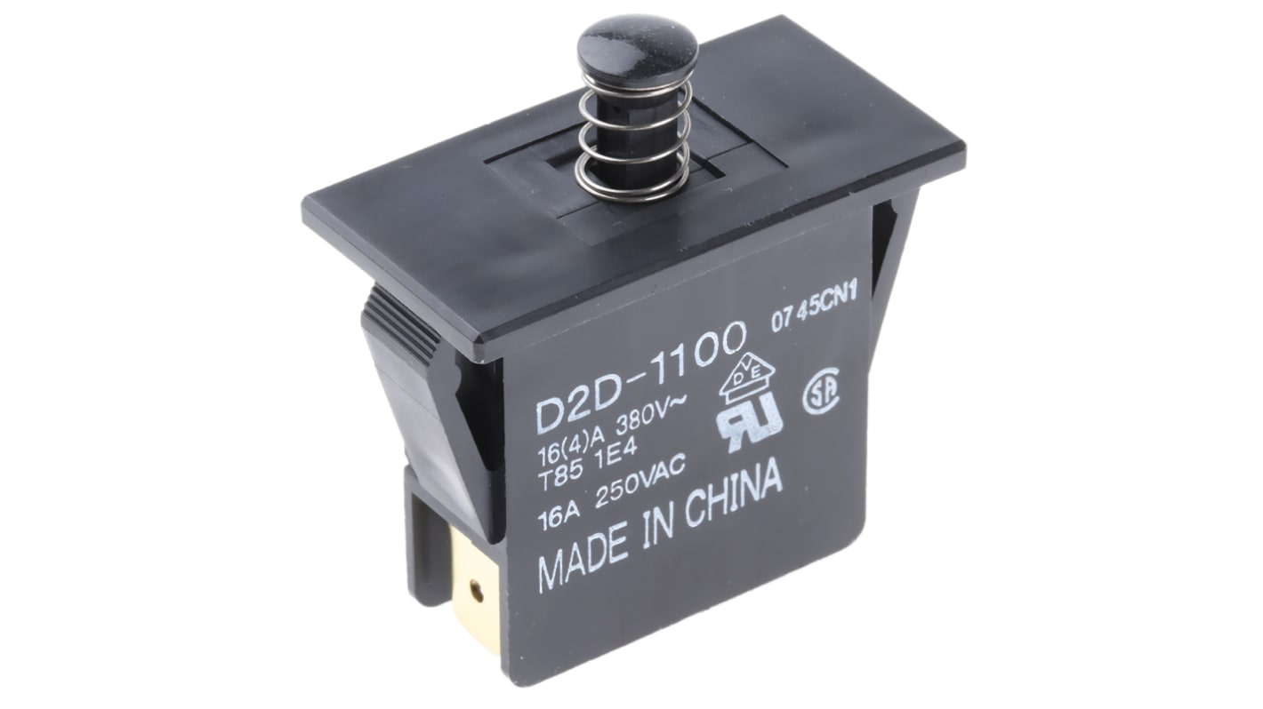 Microinterruttore Omron D2D1100 SPDT, forza di azionamento 5,88 N, contatti positivi, temperatura operativa -25/+85 °C.