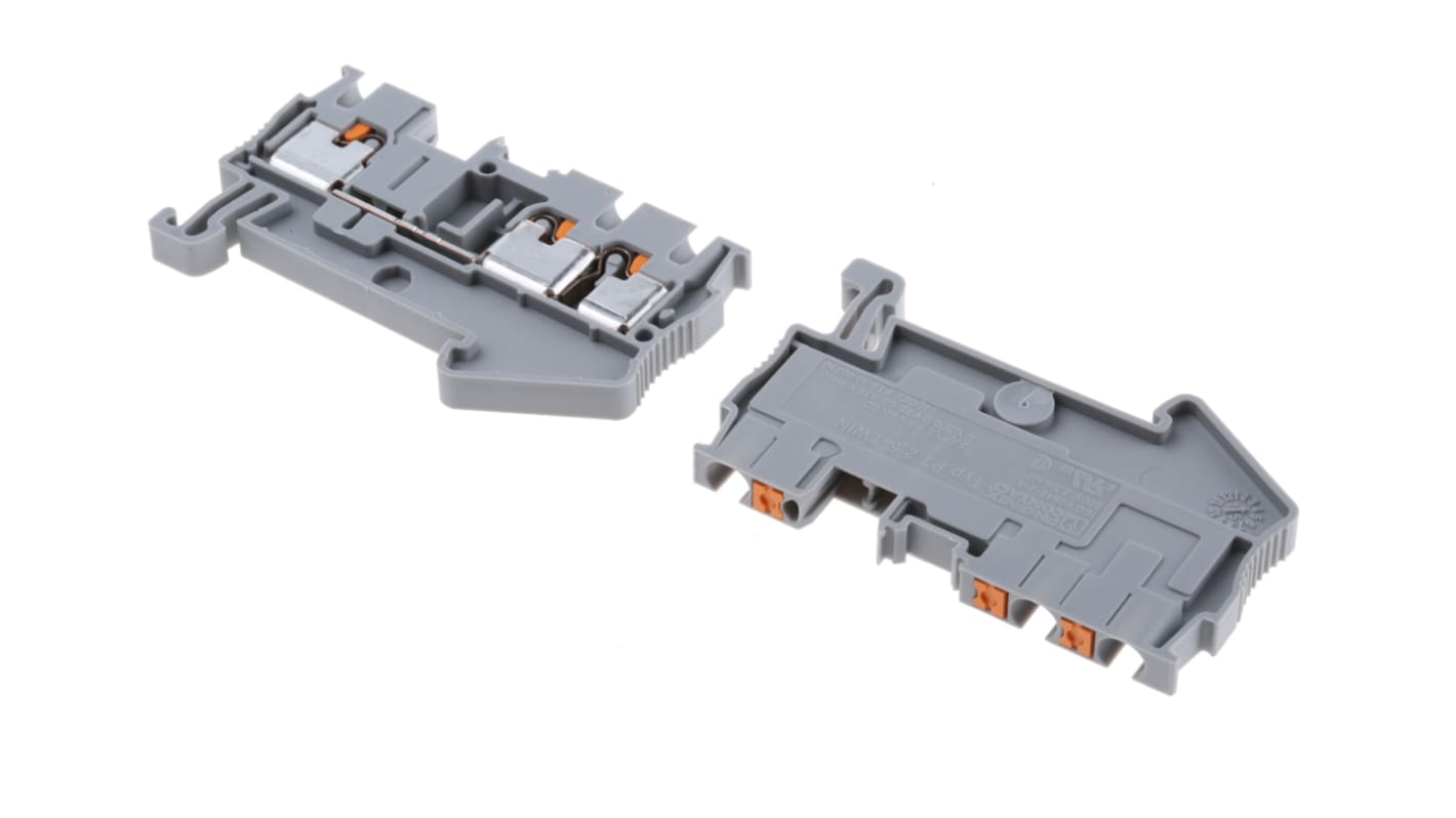 Morsettiera passante Phoenix Contact PT 2,5-TWIN (3209549) - Grigio, 3 connessioni, 24A. Ideale per ambienti industriali, resistente agli urti e certificata ATEX.