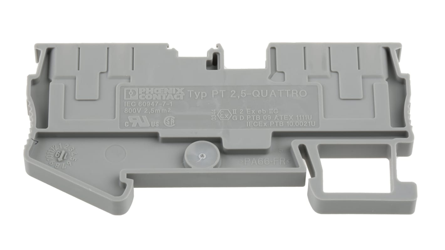 Morsettiera passante Phoenix Contact 3209578, Grigio, 24A, Livello Singolo. Approvazione ATEX, resistente, supporta conduttori da 0,14 a 4 mm². Ideale per ambienti impegnativi.