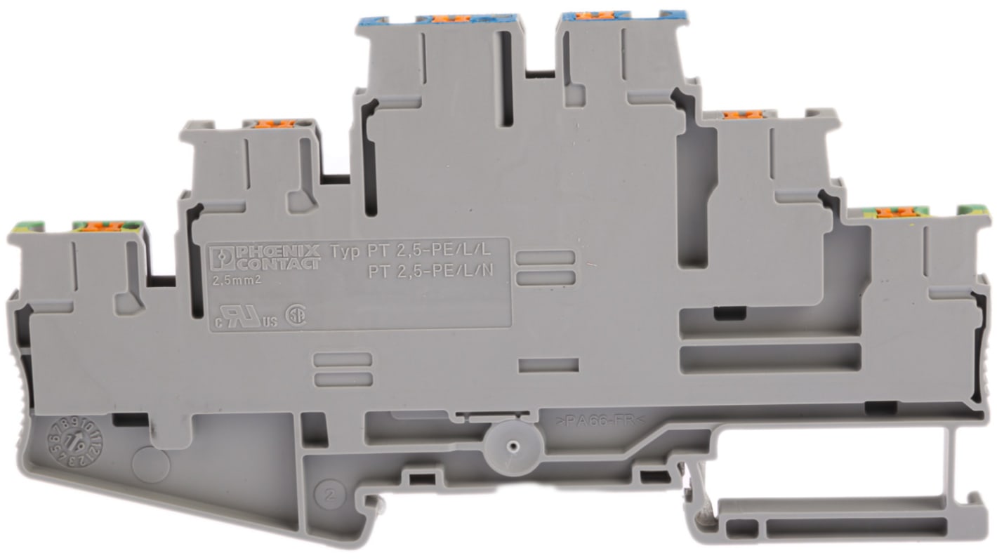 Morsettiera di terra PT 2,5-PE/L/N Phoenix Contact 3210538, Grigio, Triplo, 20A. Connettore modulare con connessione a innesto per conduttori da 0,34 mm². Sicurezza garantita!