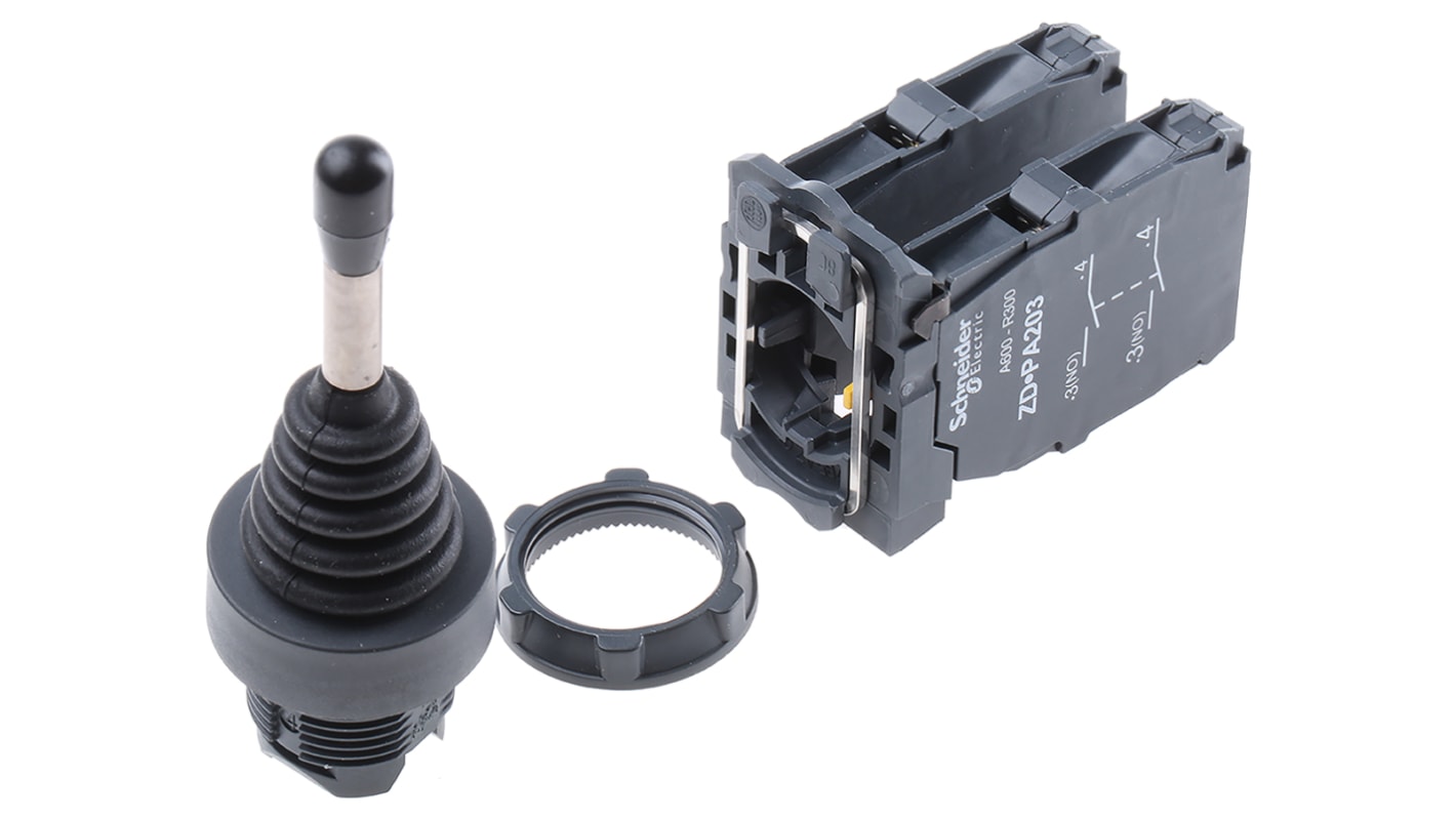 Controller joystick Schneider Electric XD5PA24 per applicazioni industriali, con ritorno al centro e collegamenti a morsetto a vite.