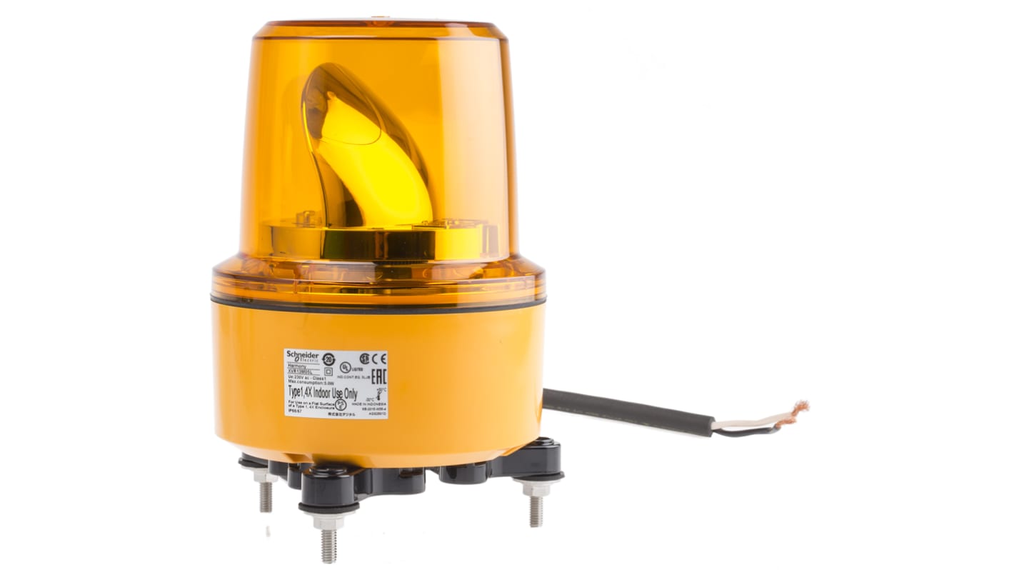 Segnalatore rotante LED ambra Schneider Electric XVR13M05L, montaggio a vite, IP67, 230 V, diametro 130 mm, altezza 130 mm.