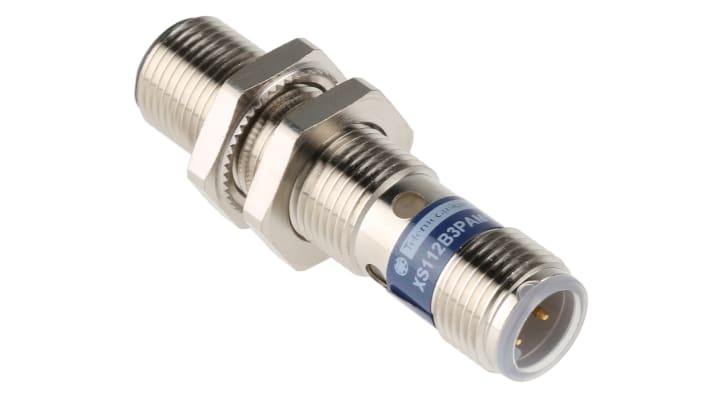 Sensore di prossimità cilindrico PNP Telemecanique Sensors XS112B3PAM12, M12, rilevamento 4 mm, IP67, -25/+70 °C. Montaggio a filo.