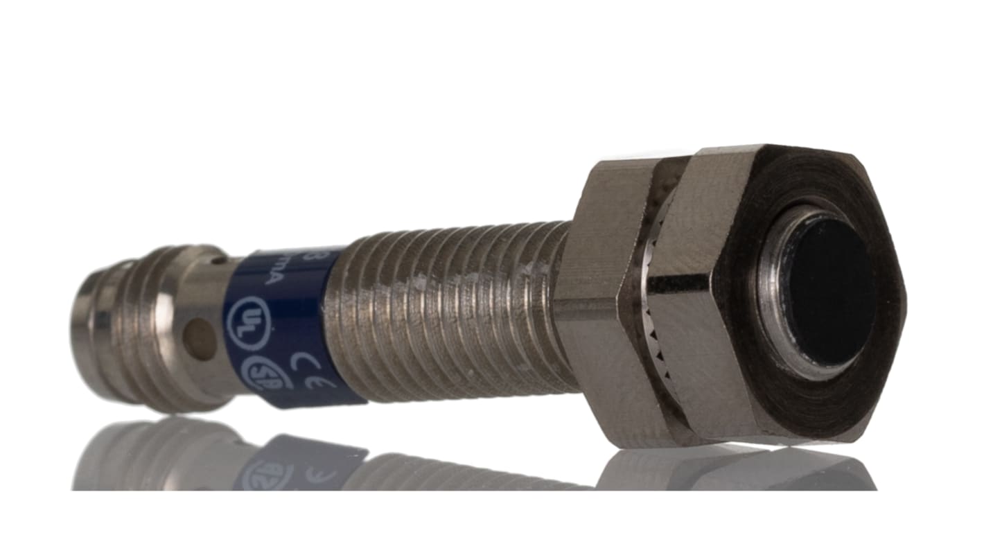 Sensore di prossimità cilindrico PNP Telemecanique XS108B3PAM8, M8 x 1, rilevamento 2,5 mm, IP65/IP67, alimentazione 10-36 V c.c.