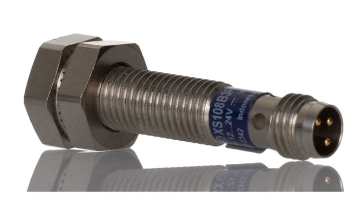 Sensore di prossimità cilindrico PNP Telemecanique XS108B3PAM8, M8 x 1, rilevamento 2,5 mm, IP65/IP67, alimentazione 10-36 V c.c.