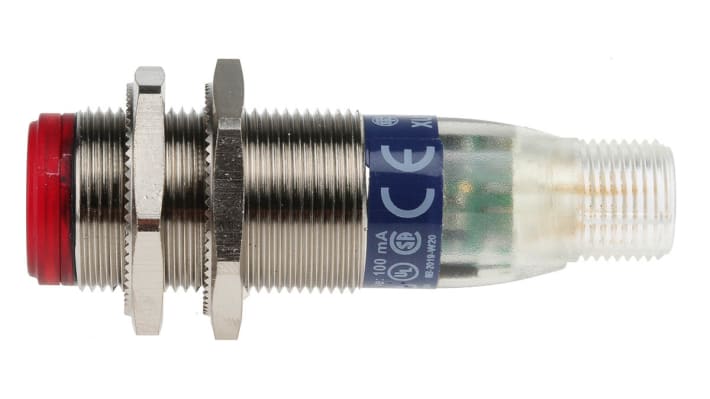 Sensore fotoelettrico cilindrico Telemecanique Sensors XUB9BPANM12, rilevamento a 2 m, uscita PNP, connettore M12.