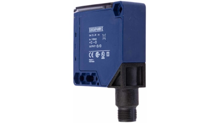 Sensore fotoelettrico compatto Telemecanique Sensors XUK5APANM12, rilevamento a 1 m, uscita PNP, design 50x50 mm. Perfetto per applicazioni industriali.
