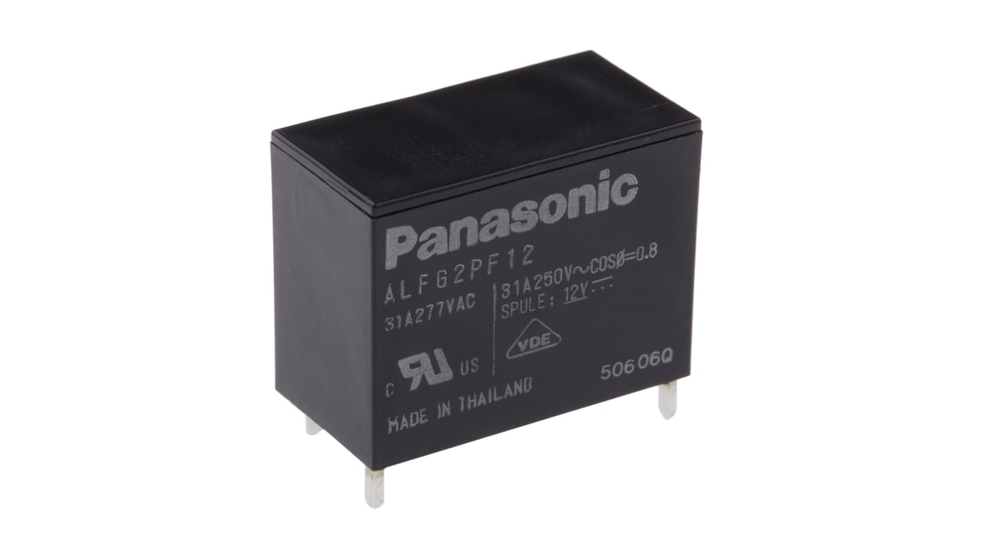 Relè di potenza Panasonic SPST, 12V cc, montaggio su PCB, corrente 31A, dimensioni 30.1mm x 15.7mm x 23.3mm.