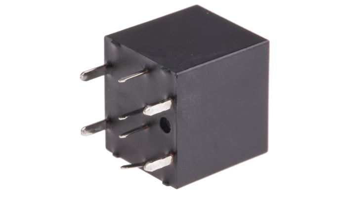 Relè automotive Panasonic ACJ2112 DPDT, 12V cc, 20A, montaggio su circuito stampato, dimensioni 12.2mm x 13.5mm x 13.7mm.