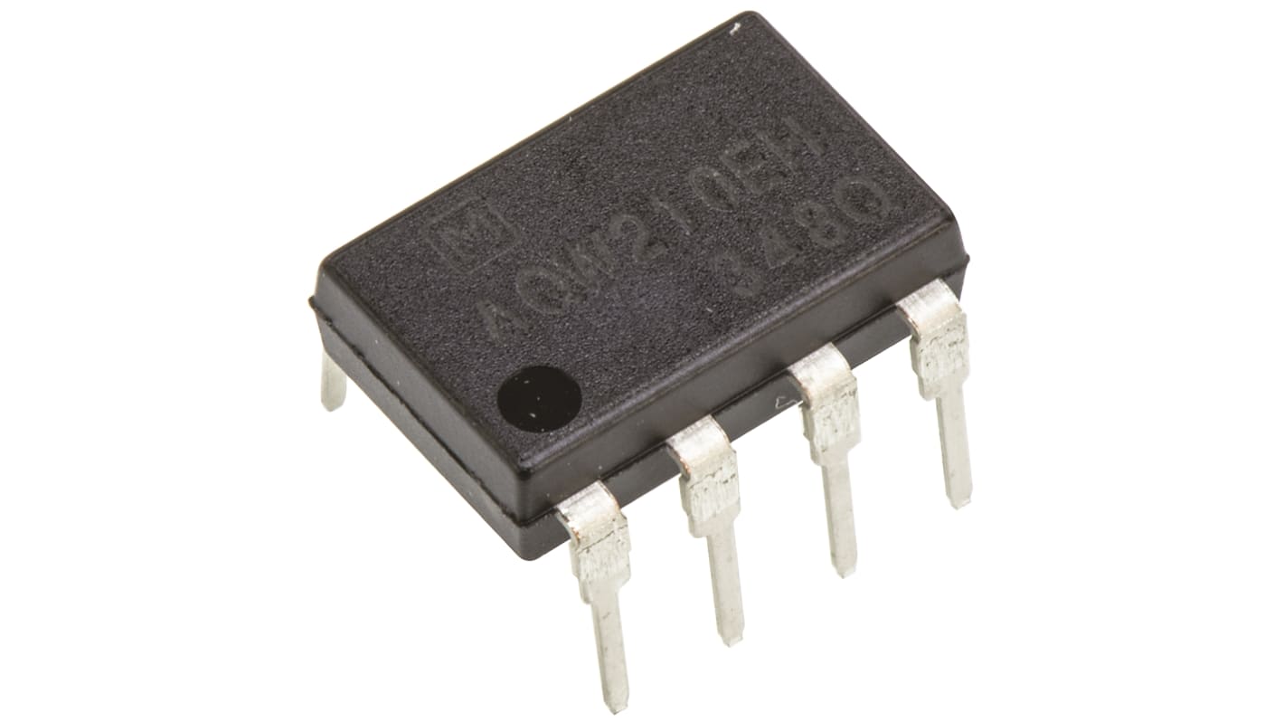 Relè a stato solido Panasonic AQW210EH per montaggio su circuito stampato, DPST, 0,12 A, 350 V, dimensioni 9,86 x 6,4 x 3,2 mm.