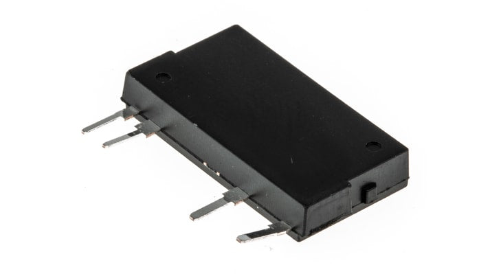 Relè a stato solido Panasonic AQZ102 per montaggio su PCB, SPST, 4 A, 60 V, dimensioni 21 x 3,5 x 12,5 mm.