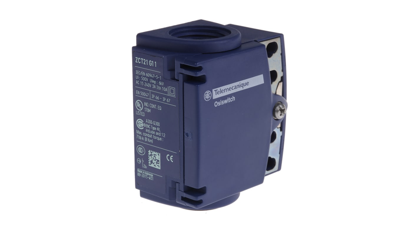 Interruttore di Fine Corsa Telemecanique Sensors ZCT21G11 - 2 Poli, Argento, IP66/IP67. Ideale per macchine industriali, contatti placcati in argento e protezione cortocircuiti.