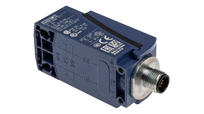 Interruttore di fine corsa Telemecanique Sensors ZCD21M12, configurazione NO/NC, corpo metallico, dimensioni 31x65x30 mm.