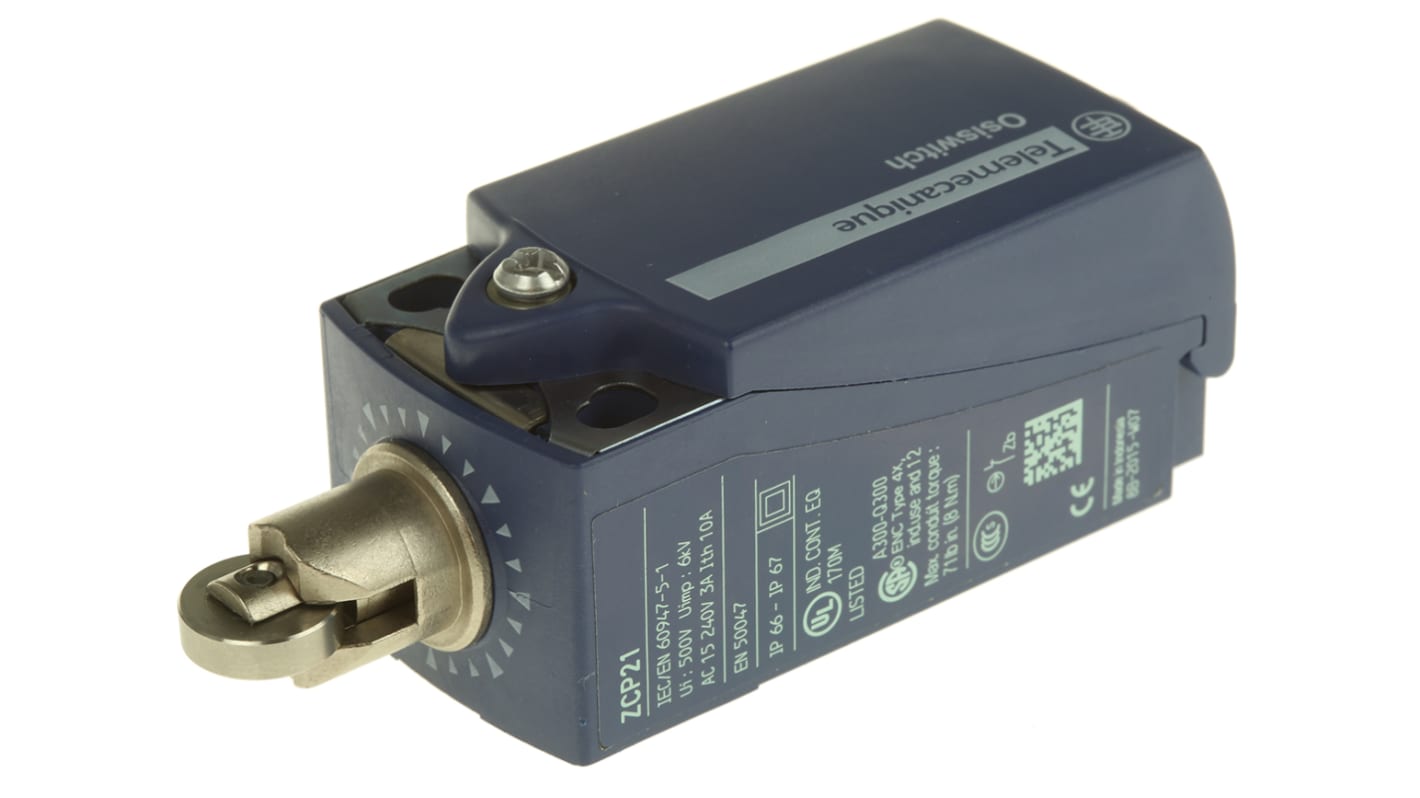 Interruttore di fine corsa Telemecanique Sensors XCKP2102G11, Stantuffo, NO/NC, 240V, 10A, IP66/IP67 per applicazioni industriali.