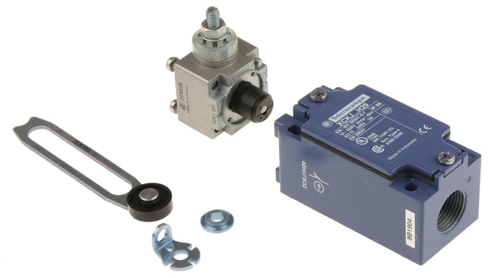 Interruttore di fine corsa Telemecanique Sensors XCKJ10541H29, leva NO/NC, IP66, 240V, 10A, dimensioni 77mm x 40mm x 44mm.