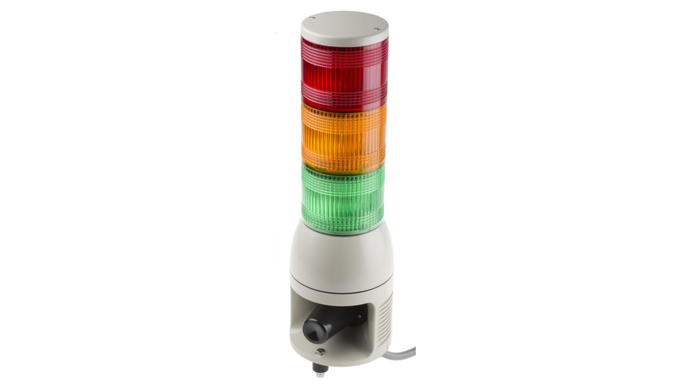 Torretta di segnalazione LED Schneider Electric XVC1B3HK, 3 elementi luminosi, sirena 102 dB, montaggio superficiale, 449 mm di altezza.