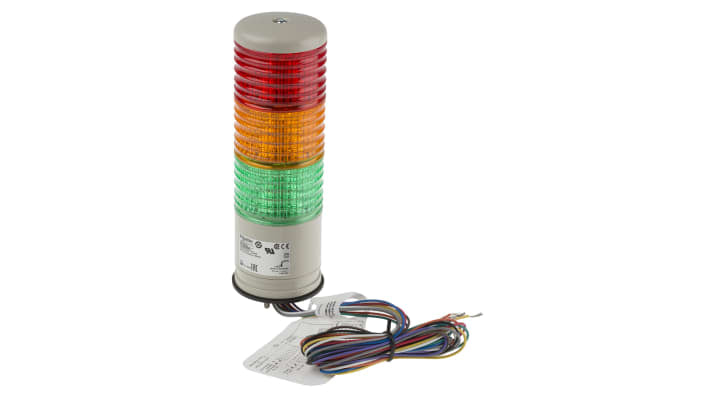 Torretta di segnalazione LED Schneider Electric XVC6B35SK, 3 elementi Rosso/Verde/Ambra, montaggio superficiale, altezza 200.8 mm, IP54.