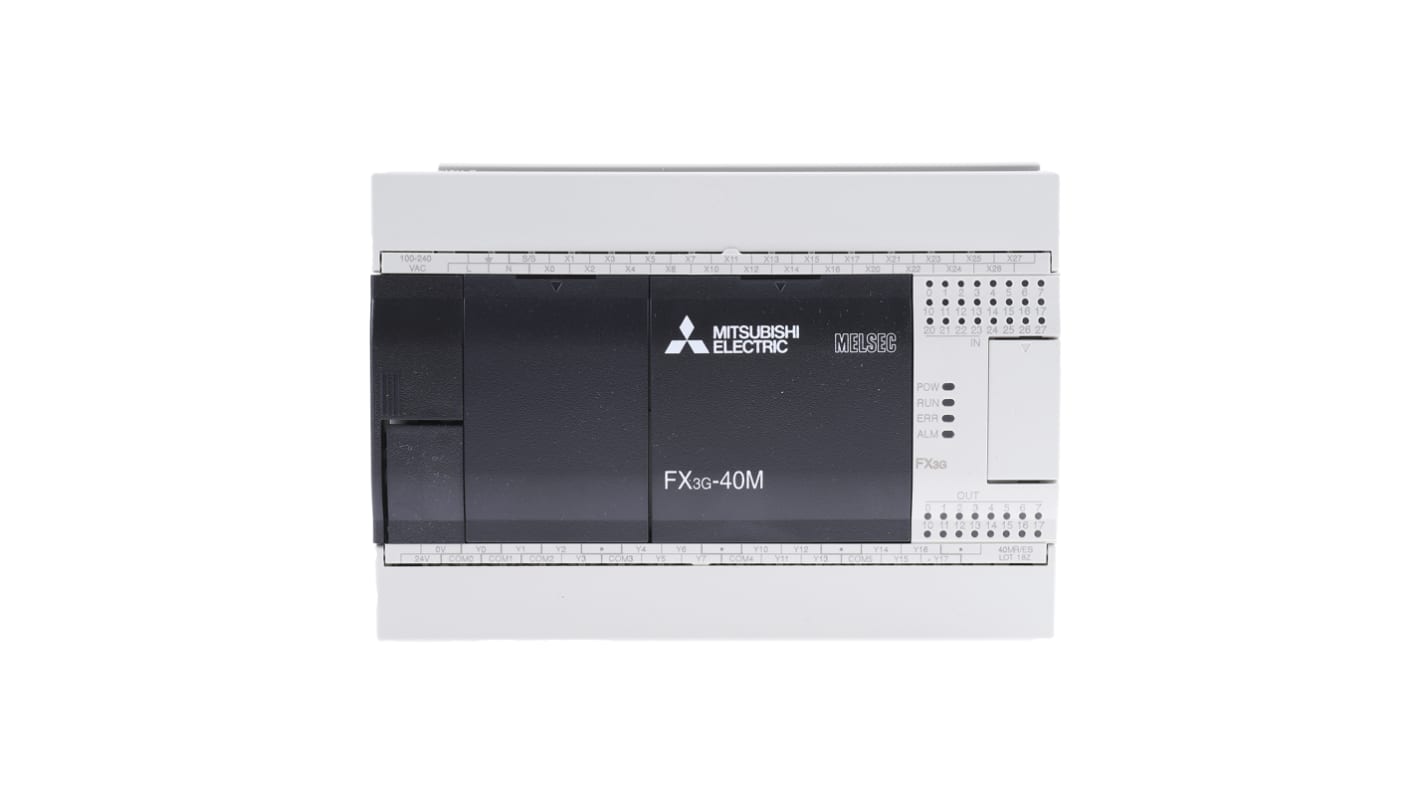 Modulo logico Mitsubishi Electric FX3G-40MR-ES, 24 ingressi, 16 uscite relè, dimensioni 130 x 90 x 86 mm.