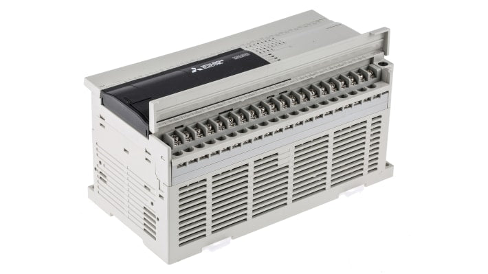 Modulo logico Mitsubishi Electric FX3G-60MR/DS per guida DIN, 36 ingressi, 24 uscite relè, dimensioni 175 x 90 x 86 mm.