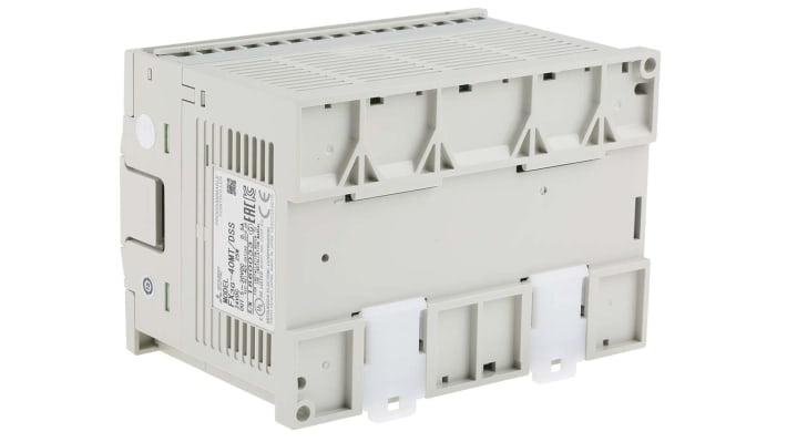 Modulo logico Mitsubishi Electric FX3G-40MT-DSS, 24 ingressi, 16 uscite, montaggio su guida DIN, dimensioni 130 x 90 x 86 mm.