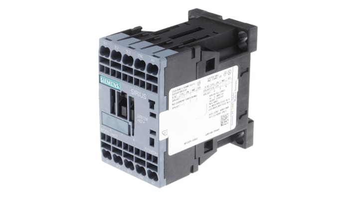 Contattore Siemens 3RT2015-2AB02, 3 poli, 7 A, 24 V c.a., dimensioni 45x70x73 mm, montaggio a morsetto a gabbia.