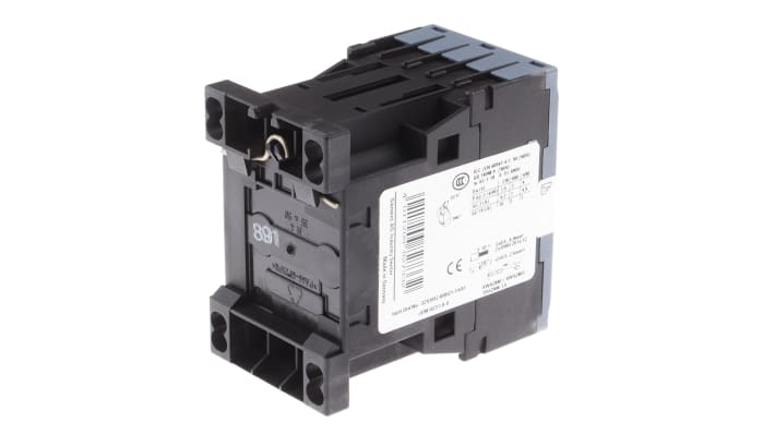 Contattore Siemens 3RT2015-2AB02, 3 poli, 7 A, 24 V c.a., dimensioni 45x70x73 mm, montaggio a morsetto a gabbia.