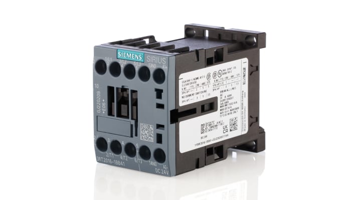 Contattore di potenza Siemens 3RT2016-1BB41, 4 kW, 24 V CC - Serie SIRIUS. Versatile e affidabile per carichi elettrici pesanti.