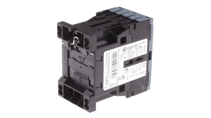 Contattore Siemens 3RT2016-2AB01, 3 poli, 9 A, 24 V c.a., dimensioni 45x70x73 mm, montaggio a morsetto a gabbia.