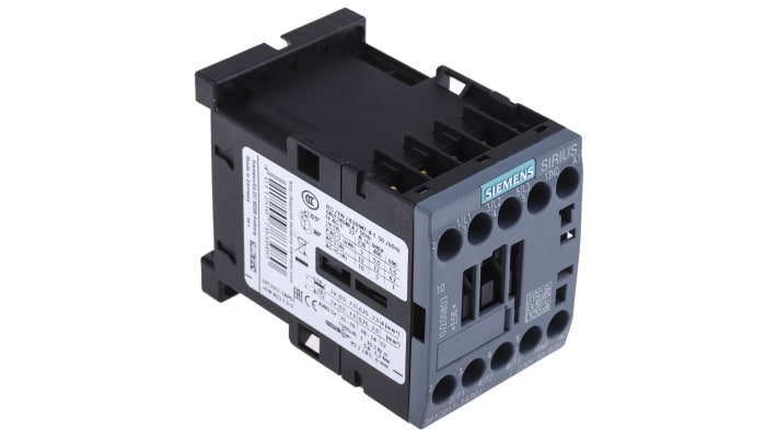 Contattore Siemens 3RT2017-1AP01, 12A, 5,5 kW, 230V c.a. per circuiti elettrici industriali. Resistente agli urti, ideale per applicazioni pesanti.