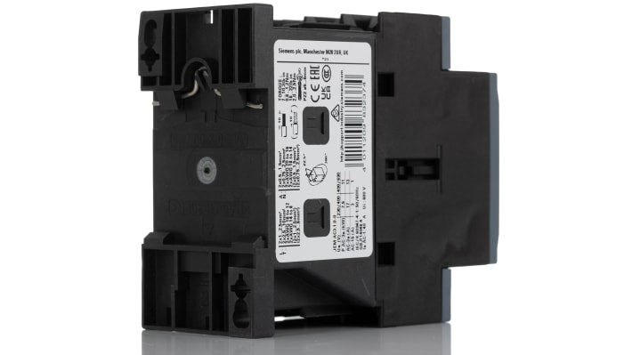 Contattore di potenza Siemens 3RT2025-1AF00, 3 poli, 16 A, montaggio su guida DIN, dimensioni 45 x 97 x 85 mm.