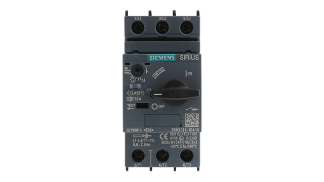 Interruttore automatico protezione motore Siemens 3RV2011-1EA10 - 690V 2,8-4A SIRIUS per sistemi industriali.