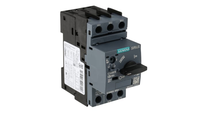 Interruttore automatico protezione motore Siemens 3RV2011-1FA10, 5A - Serie Sirius Innovation. Resistente, compatto e ideale per ambienti industriali.