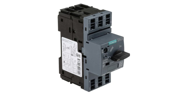 Interruttore automatico motore Siemens 3RV2011-1JA20, 10A SIRIUS. Protezione motore classe 10, resistenza impulso 6 kV, tensione isolamento 690V. Certificato CE/UL/CSA.