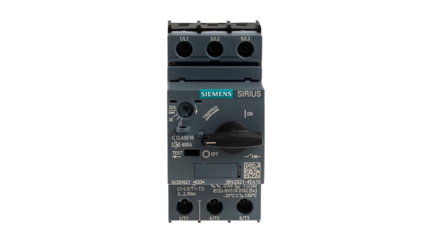 Interruttore automatico motore Siemens 3RV2021-4EA10, 690V 27-32A SIRIUS. Protezione affidabile per motori, resistente a sovratensioni.