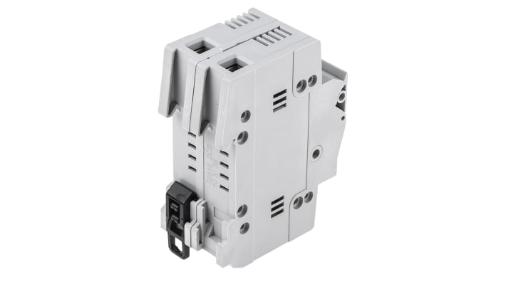 Sezionatore portafusibili ABB, bipolare, 32 A, montaggio su guida DIN, tensione 400/690 V, fusibile 10 x 38 mm.