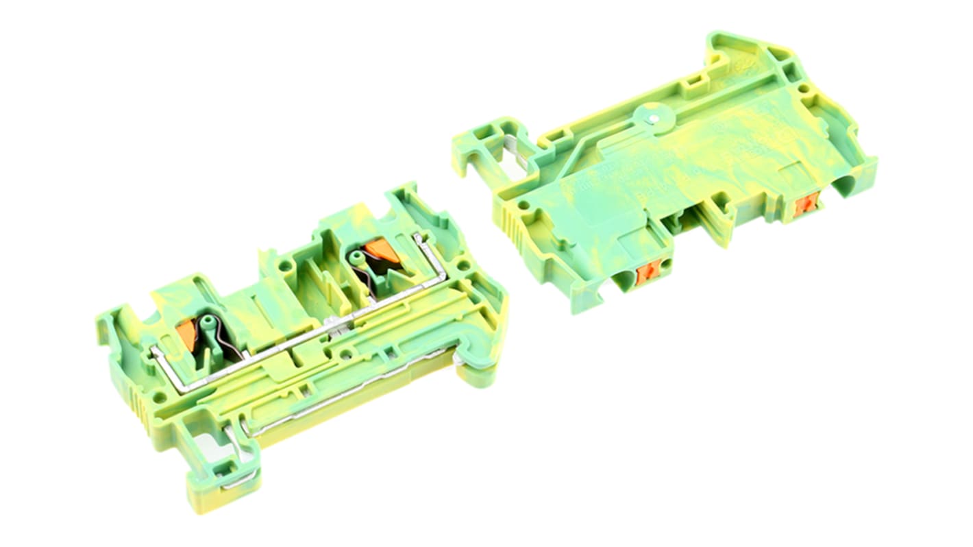 Morsettiera di terra a innesto Phoenix Contact 3211766 PT 4-PE, 2 vie, 24-10 AWG - Design compatto, resistente al calore, facile installazione su guida DIN.
