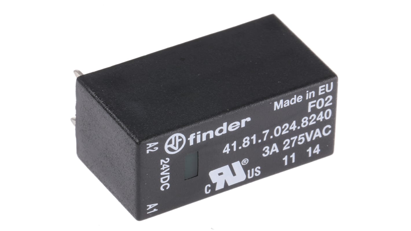 Finder 41.81.7.024.8240, relè a stato solido SPST per montaggio su PCB, 3 A, 240 V ac, dimensioni 29 x 12.7 x 15.7 mm.