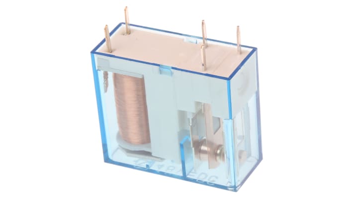 Finder 40.31.7.048.0000, relè di potenza SPDT 48V cc, montaggio su PCB, dimensioni 25x29x12,4 mm, corrente 10A.