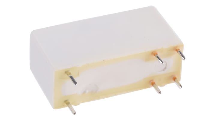 Relè di potenza Finder 43.61.9.012.2300, SPST, 12V cc, montaggio su PCB, dimensioni 15,4 x 10,2 x 30,2 mm, corrente 16A.