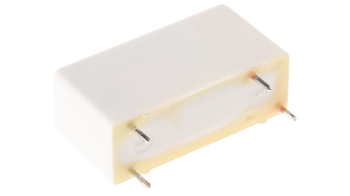 Relè di potenza Finder 43, SPST, 24V cc, montaggio su PCB, dimensioni 15,4 x 10,2 x 30,2 mm, corrente 10 A.