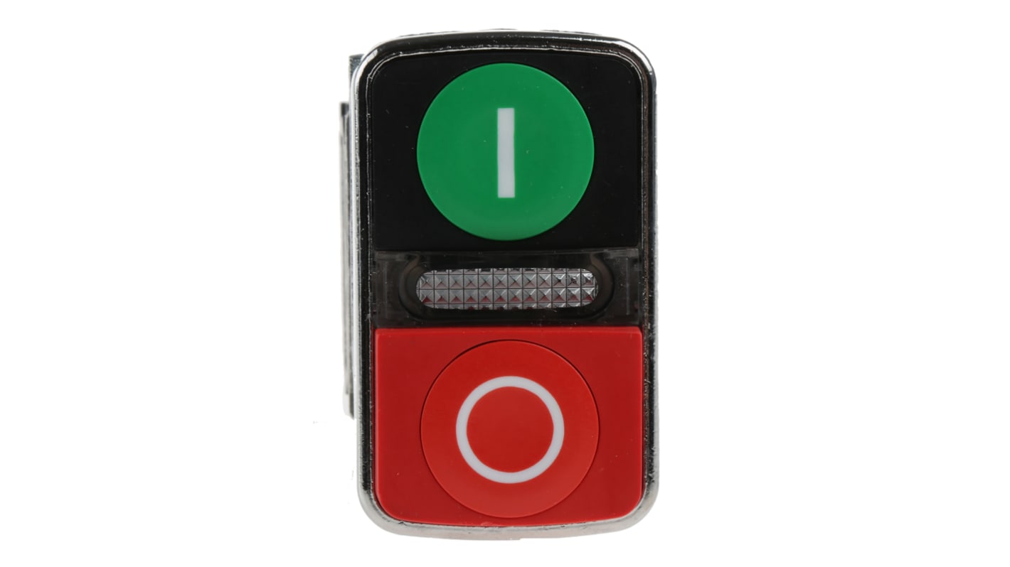 Pulsante luminoso Schneider Electric XB4BW73731M5, montaggio a pannello, SPDT, diametro 22mm, rosso/verde, IP66/IP69K.