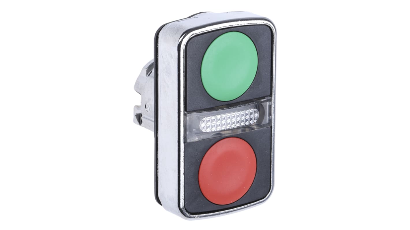 Testa Pulsante Doppio Ritorno a Molla Harmony XB4 Verde/Rosso Schneider Electric ZB4BW7A3740 - IP65/66, Serie Modulare XB4, Installazione Semplice.