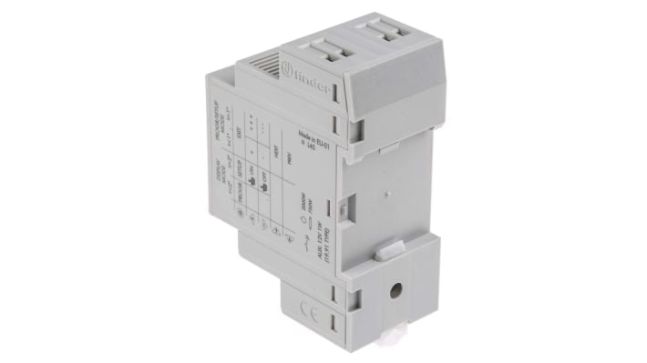 Finder 11.91.8.230.0000, pulsante temporizzatore SPDT con uscita ausiliaria, 230 V, dimensioni 60.8 x 35 mm.