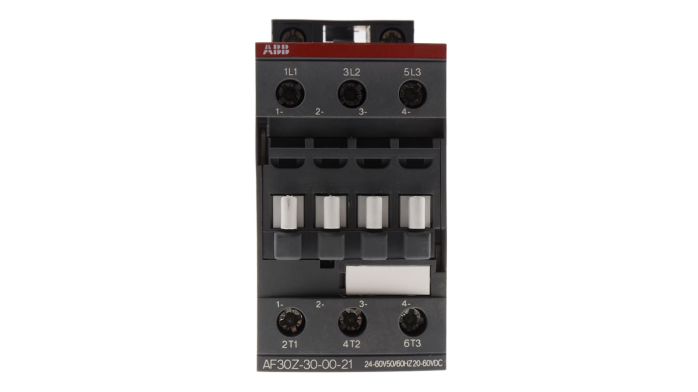 Contattore ABB 1SBL276001R2100 AF30Z-30-00-21, 3 poli, 21 A, bobina 24 V, dimensioni 45x86x86 mm, protezione sovratensione.