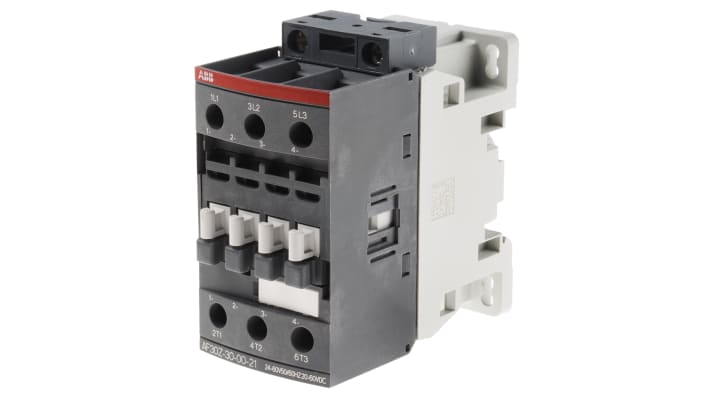 Contattore ABB 1SBL276001R2100 AF30Z-30-00-21, 3 poli, 21 A, bobina 24 V, dimensioni 45x86x86 mm, protezione sovratensione.