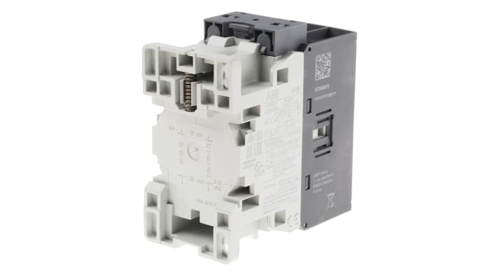 Contattore ABB 1SBL297001R1200 AF, 3 poli, 24 A, bobina 230 V, dimensioni 86x45x86 mm, conforme IEC.