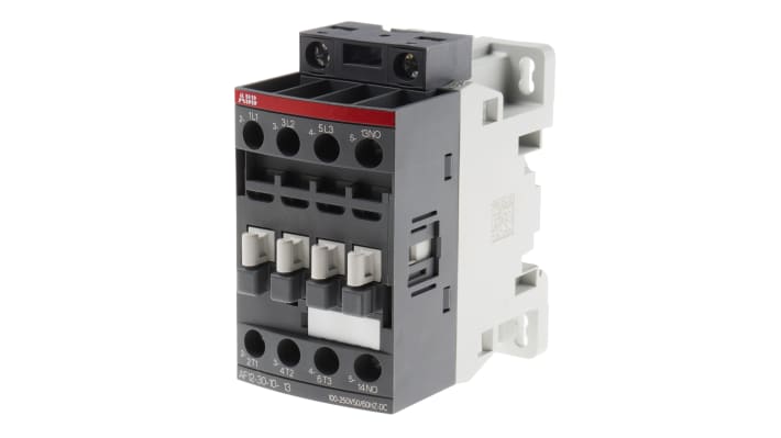 Contattore ABB 1SBL157001R1310 AF, 3 poli 3NO, 9 A, 230 V ca, montaggio su guida DIN, dimensioni 45x80x77 mm.