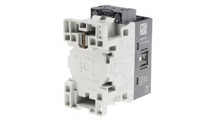 Contattore ABB 1SBL157001R1310 AF, 3 poli 3NO, 9 A, 230 V ca, montaggio su guida DIN, dimensioni 45x80x77 mm.