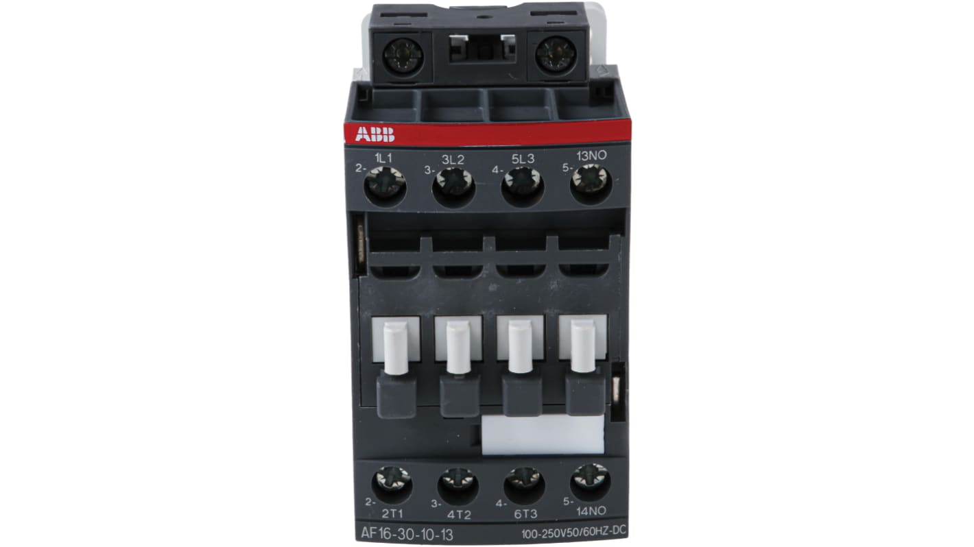 Contattore ABB 1SBL177001R1310 AF16-30-10-13, 3 poli, 30 A, 690 V, montaggio su guida DIN, dimensioni 45x80x77 mm.