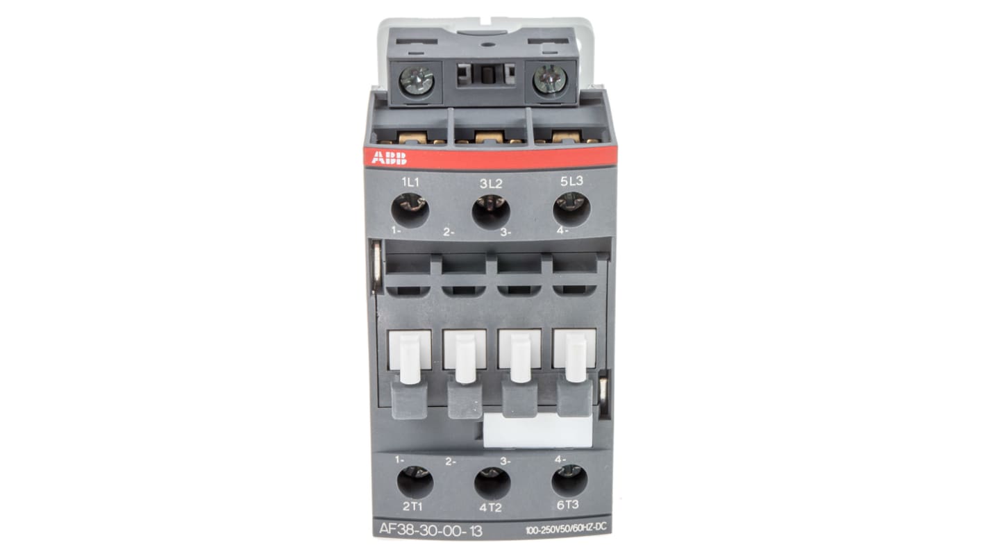 Contattore ABB 1SBL297001R1300 AF, 3 poli 3NO, 24 A, 230 V cc, montaggio a vite M4, dimensioni 86 x 45 x 86 mm.